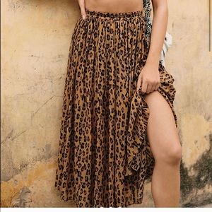 Free People Lydia Leopard Maxi Skirt LG